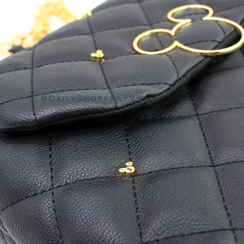 Disney Mickey Mouse Chunky Chain Quilted Black Vegan Leather Handbag - Picture 5 of 5